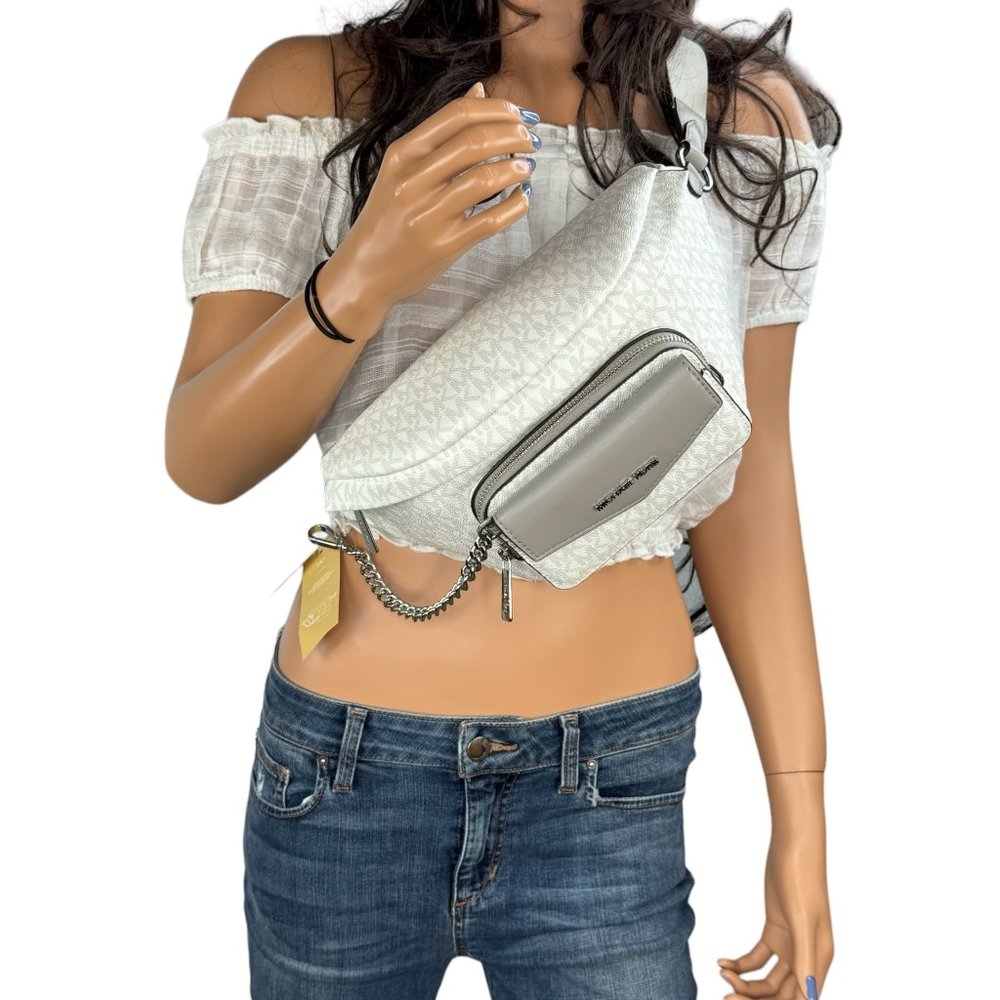 Michael Kors Maisie 2 in 1 Waist Fanny Sling Pack Crossbody Bag MK Optic White